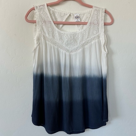 Anthropologie Bila Boho Blue White Ombré Tie Dye Eyelet Lace Tank Top Size Small - Picture 1 of 11
